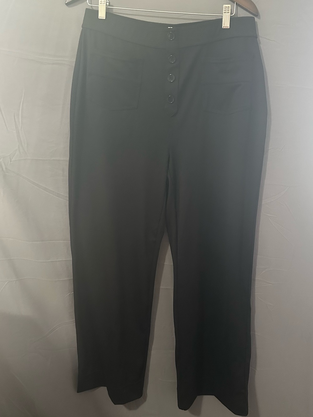 HALARA Black Wide-Leg High-Rise Button-Front Pants